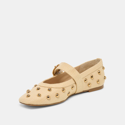 Dolce Vita SHOES Mikel Stud Lt Natural Raffia Ballet Flats