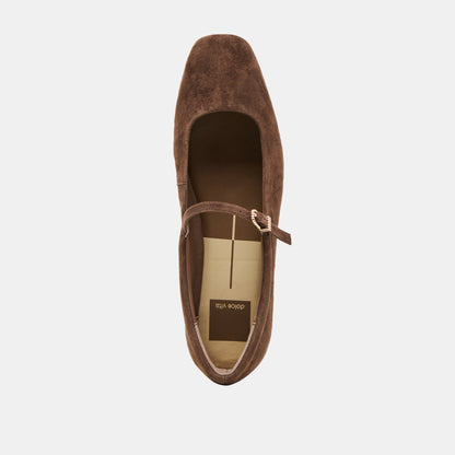 Dolce Vita SHOES Reyes Wide Dk Brown Suede Ballet Flats