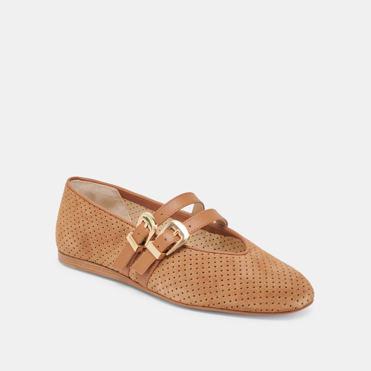 Dolce Vita SHOES Baylee Wide Pecan Perforated Suede Ballet Flats