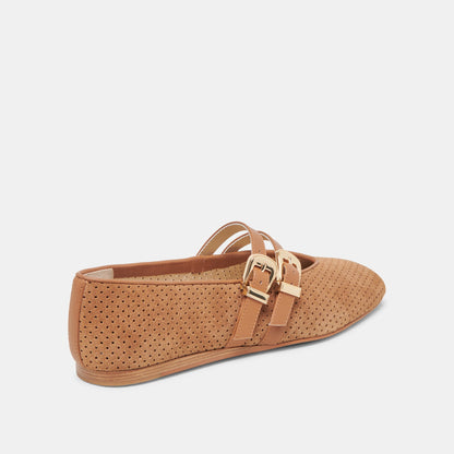 Dolce Vita SHOES Baylee Wide Pecan Perforated Suede Ballet Flats