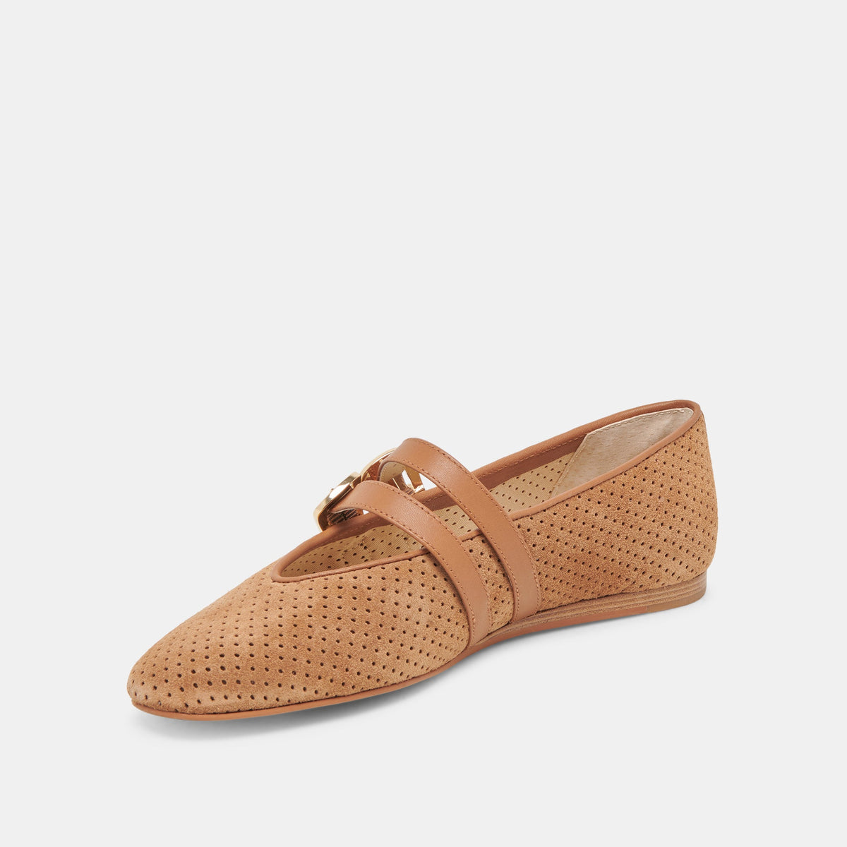 Dolce Vita SHOES Baylee Wide Pecan Perforated Suede Ballet Flats