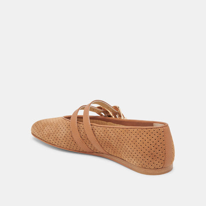 Dolce Vita SHOES Baylee Wide Pecan Perforated Suede Ballet Flats
