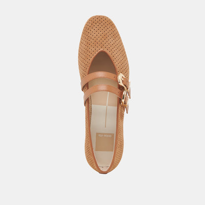 Dolce Vita SHOES Baylee Wide Pecan Perforated Suede Ballet Flats