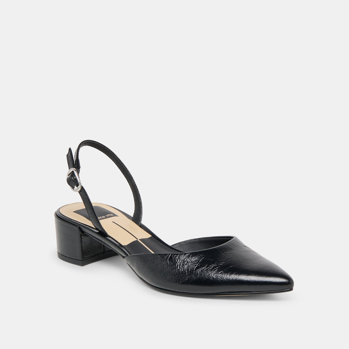 Dolce Vita SHOES Carel Wide Midnight Crinkle Patent Leather Heels