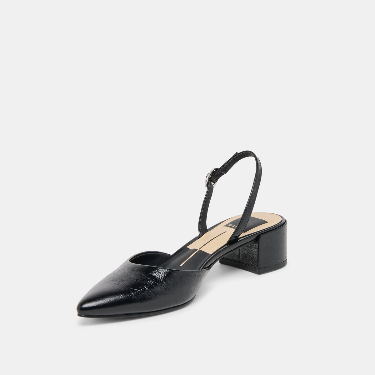 Dolce Vita SHOES Carel Wide Midnight Crinkle Patent Leather Heels