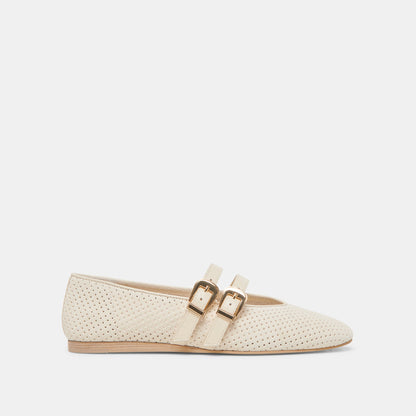 Dolce Vita SHOES Baylee Wide Bone Perforated Suede Ballet Flats