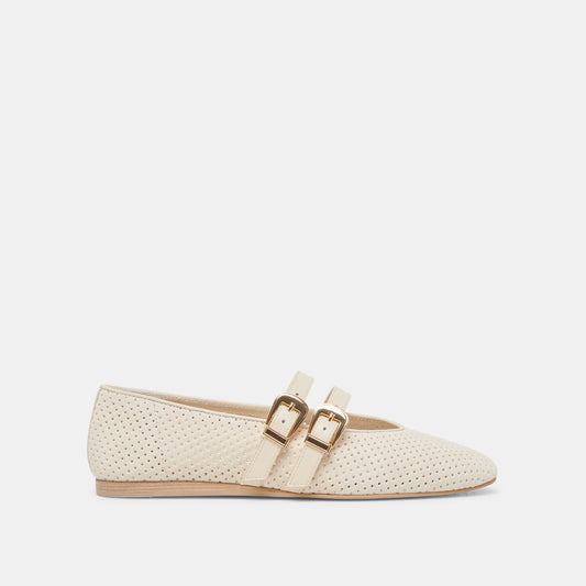Dolce Vita SHOES Baylee Wide Bone Perforated Suede Ballet Flats