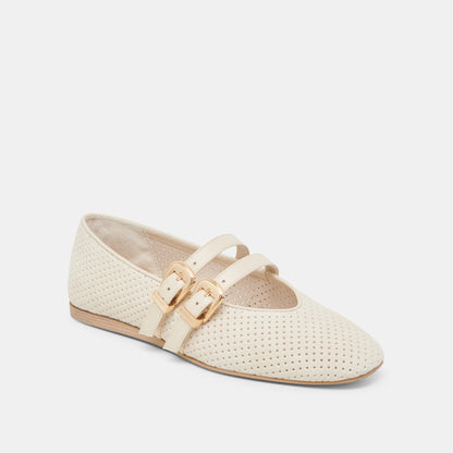 Dolce Vita SHOES Baylee Wide Bone Perforated Suede Ballet Flats