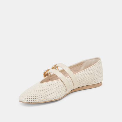 Dolce Vita SHOES Baylee Wide Bone Perforated Suede Ballet Flats