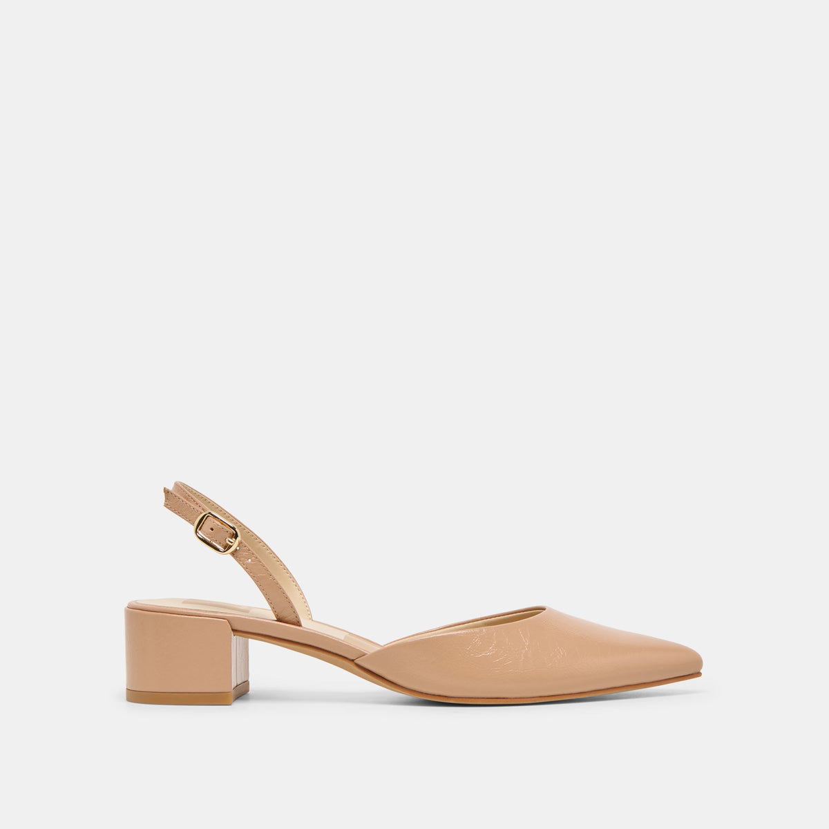 Dolce Vita SHOES Carel Wide Lt Tan Crinkle Patent Leather Heels