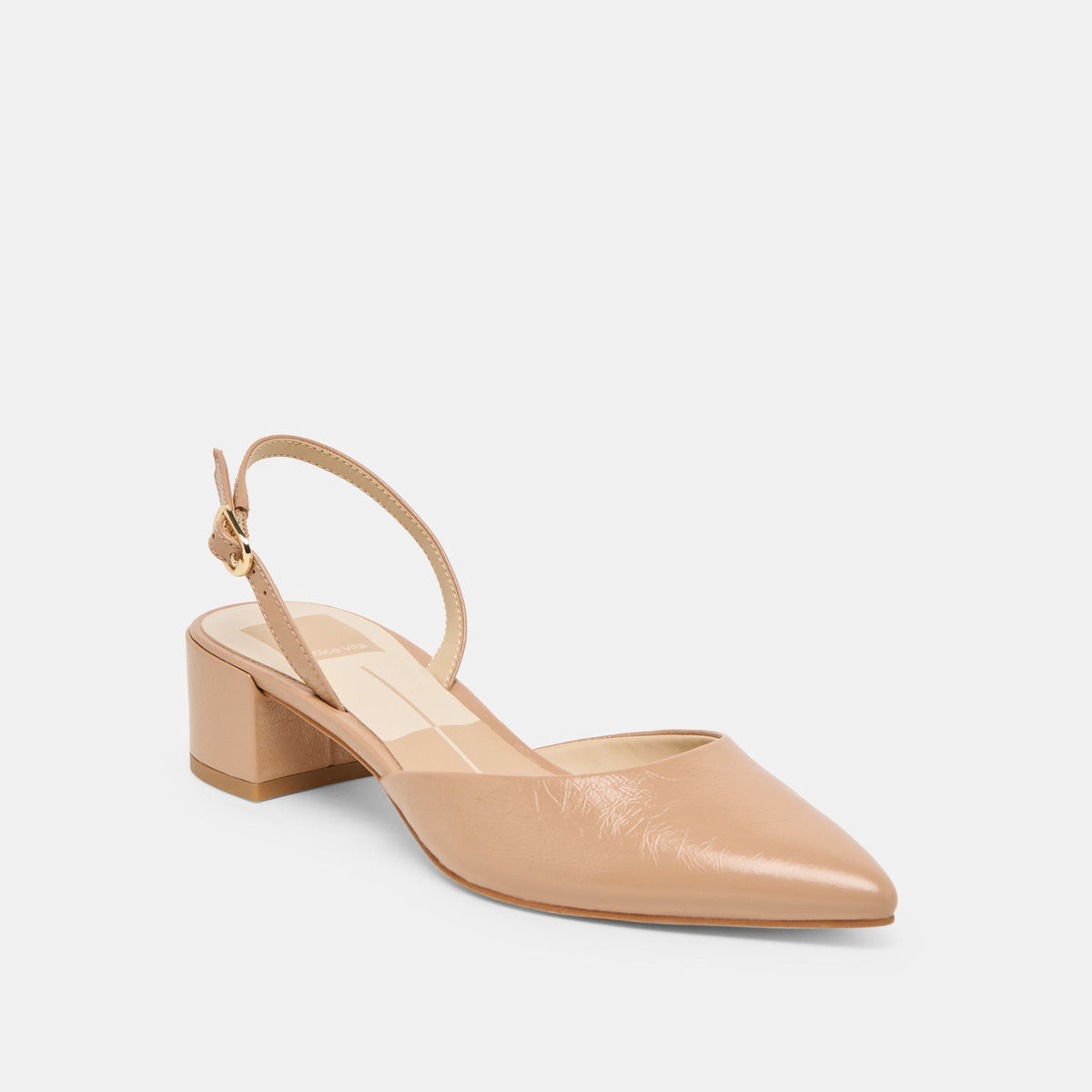 Dolce Vita SHOES Carel Wide Lt Tan Crinkle Patent Leather Heels