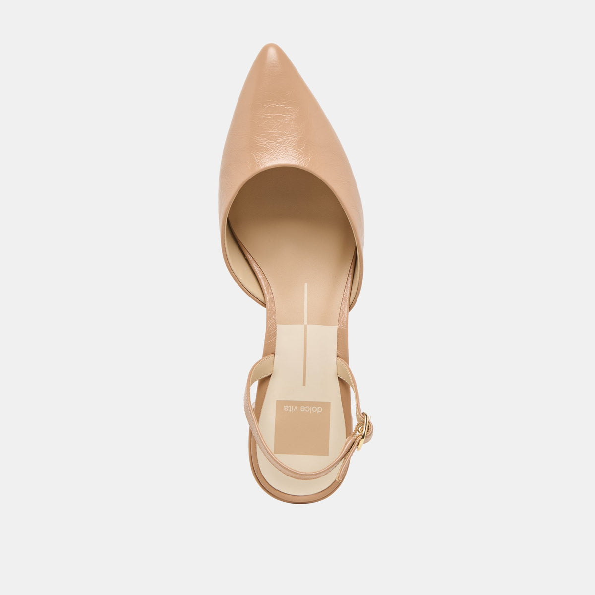 Dolce Vita SHOES Carel Wide Lt Tan Crinkle Patent Leather Heels
