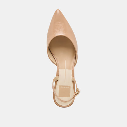 Dolce Vita SHOES Carel Wide Lt Tan Crinkle Patent Leather Heels