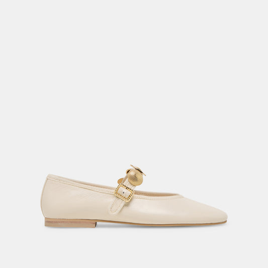 Dolce Vita SHOES Relan Wide Off White Leather Ballet Flats