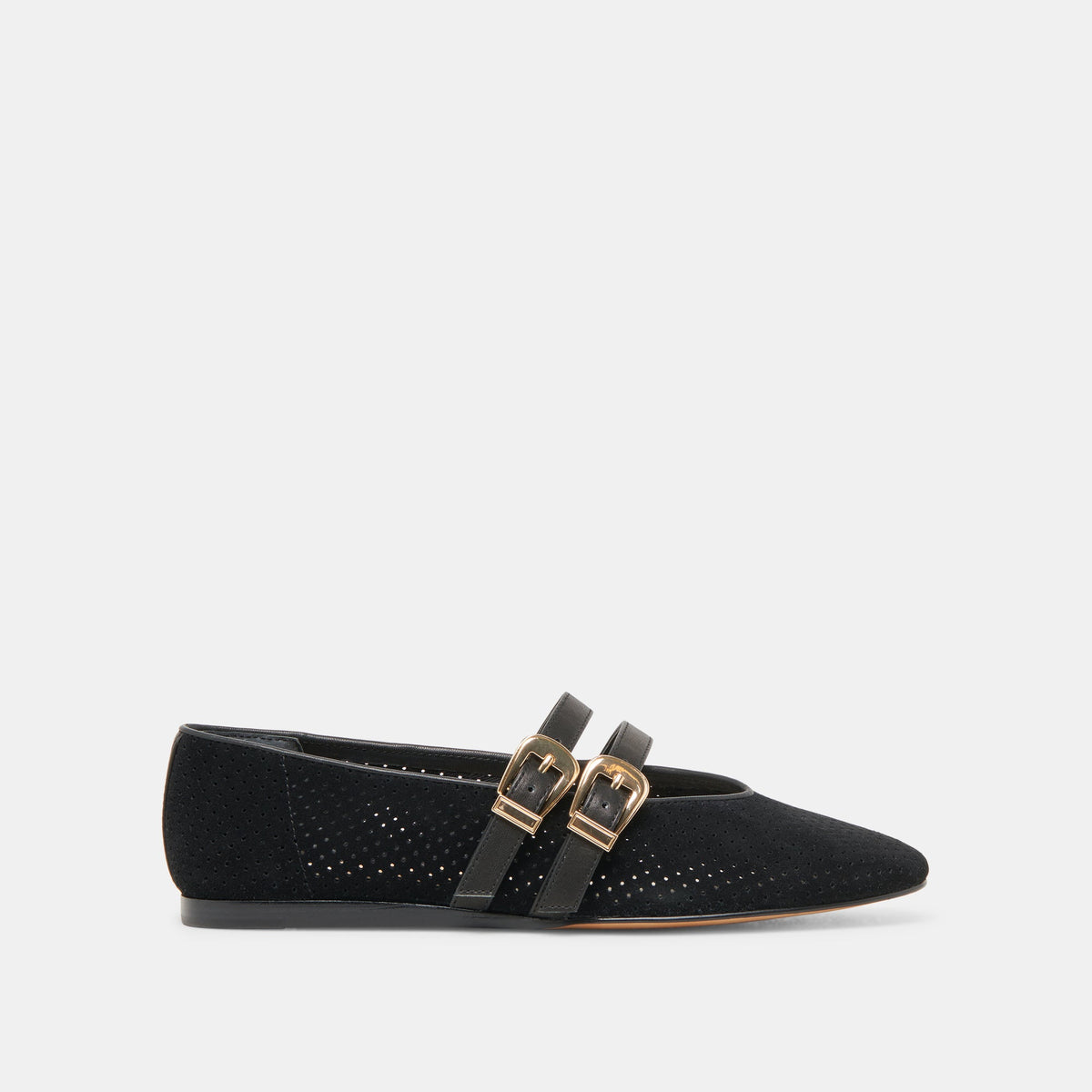 Dolce Vita SHOES Baylee Wide Onyx Perforated Suede Ballet Flats