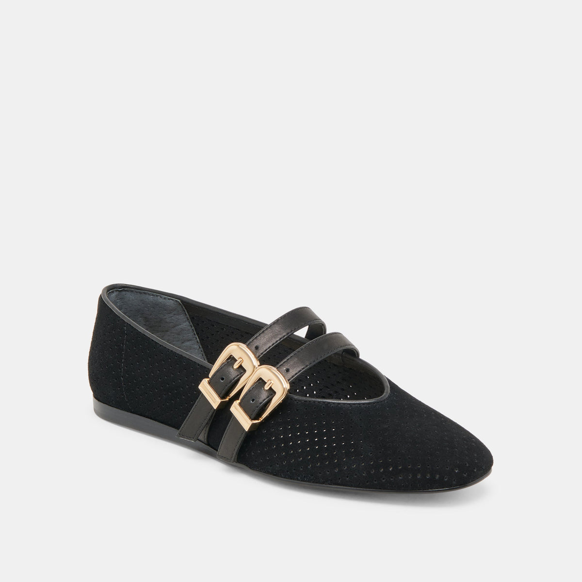 Dolce Vita SHOES Baylee Wide Onyx Perforated Suede Ballet Flats