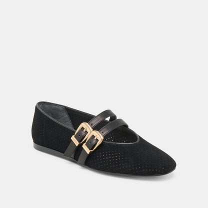 Dolce Vita SHOES Baylee Wide Onyx Perforated Suede Ballet Flats