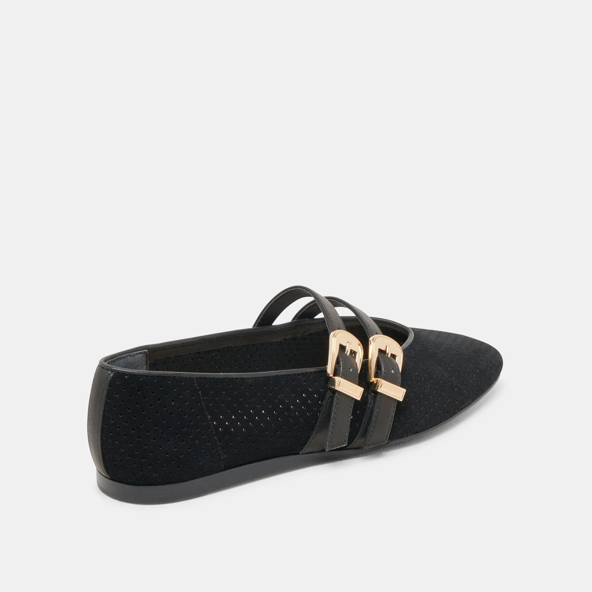 Dolce Vita SHOES Baylee Wide Onyx Perforated Suede Ballet Flats