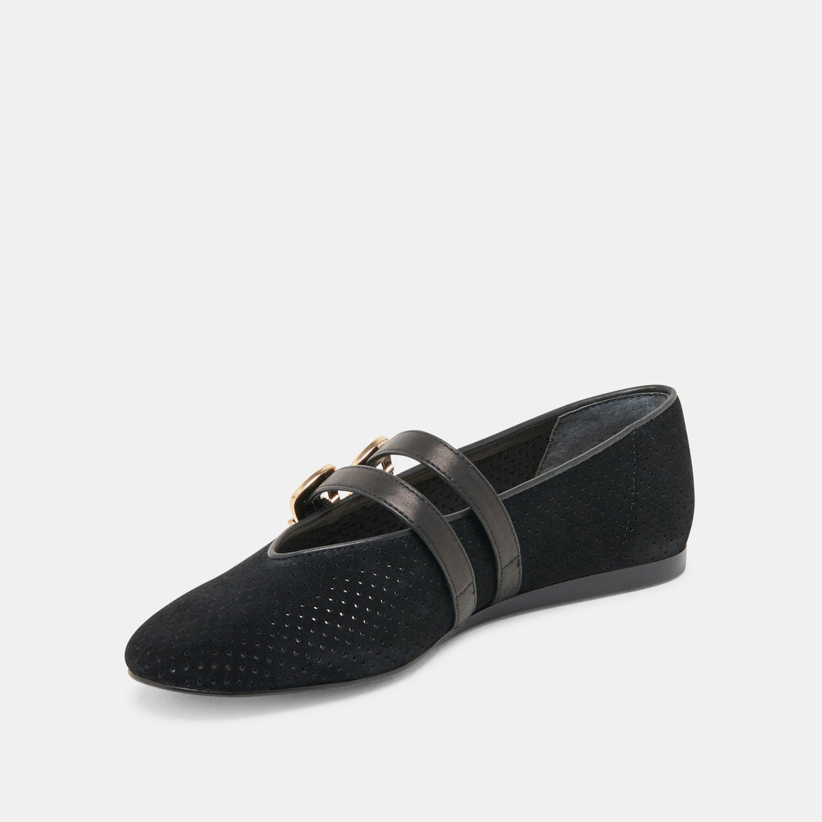 Dolce Vita SHOES Baylee Wide Onyx Perforated Suede Ballet Flats