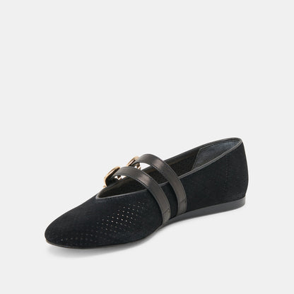 Dolce Vita SHOES Baylee Wide Onyx Perforated Suede Ballet Flats