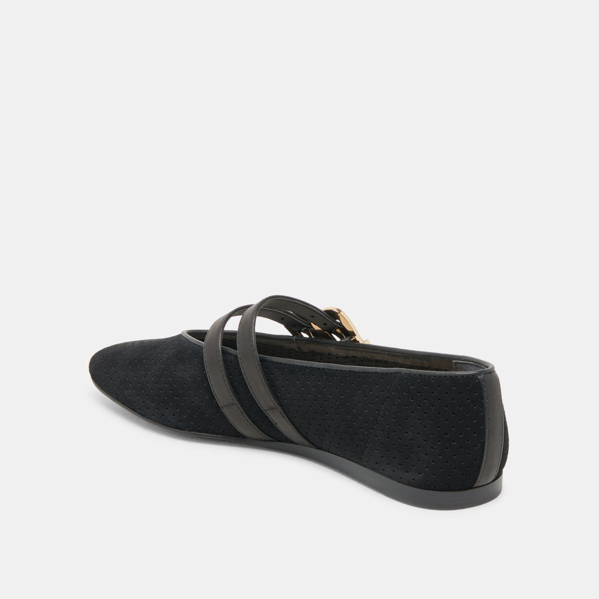 Dolce Vita SHOES Baylee Wide Onyx Perforated Suede Ballet Flats