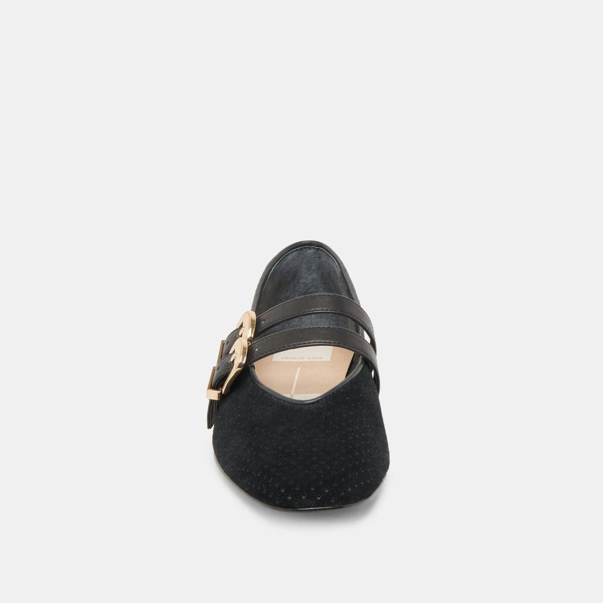 Dolce Vita SHOES Baylee Wide Onyx Perforated Suede Ballet Flats