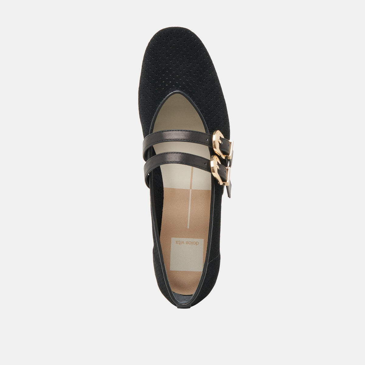 Dolce Vita SHOES Baylee Wide Onyx Perforated Suede Ballet Flats
