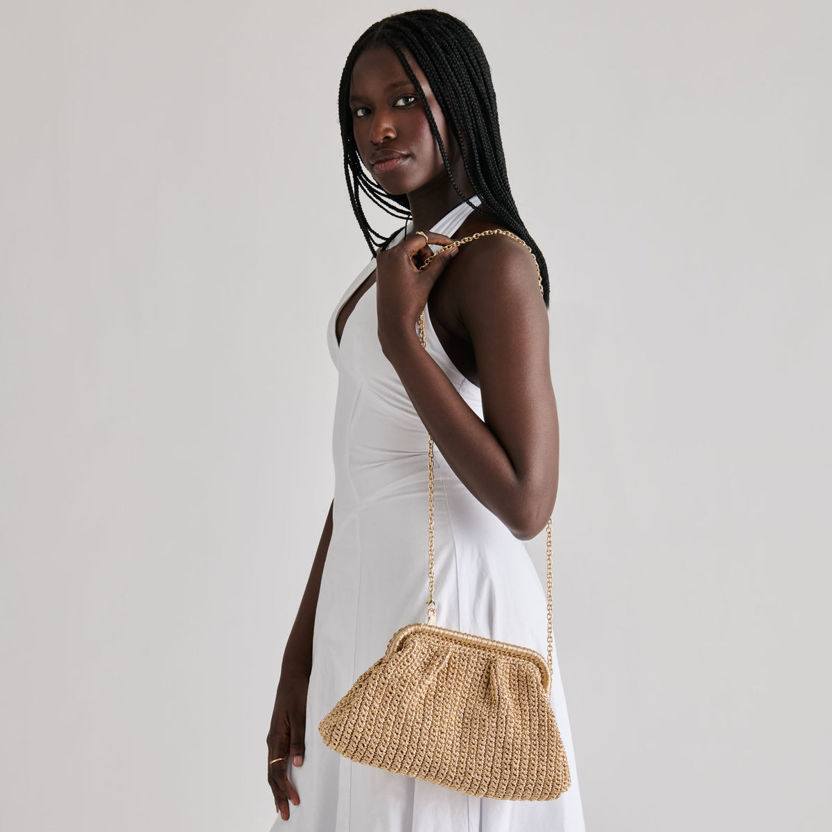 Dolce Vita HANDBAGS Ione Gold Crochet Clutch