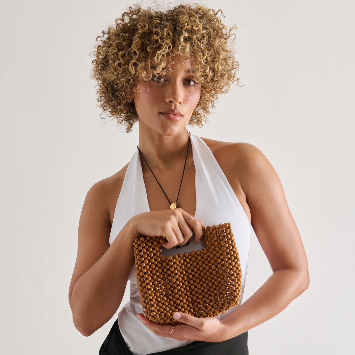 Dolce Vita HANDBAGS LINZY Natural Wood Top-Handle Handbag with Crossbody Strap