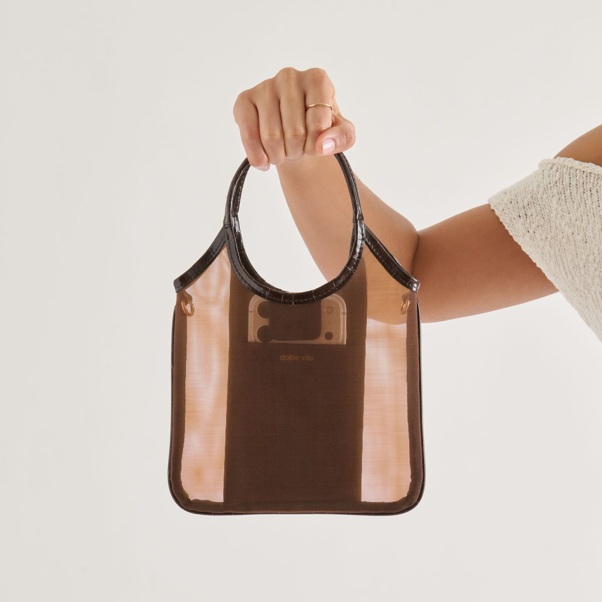 Dolce Vita HANDBAGS SYLVENE Chocolate Mesh Removable Crossbody Handbag