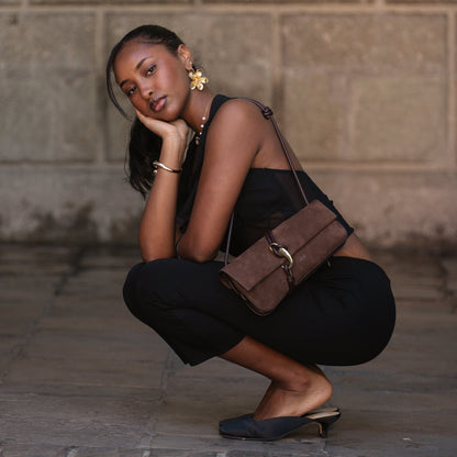 Dolce Vita HANDBAGS Alice Chocolate Suede Shoulder Bag