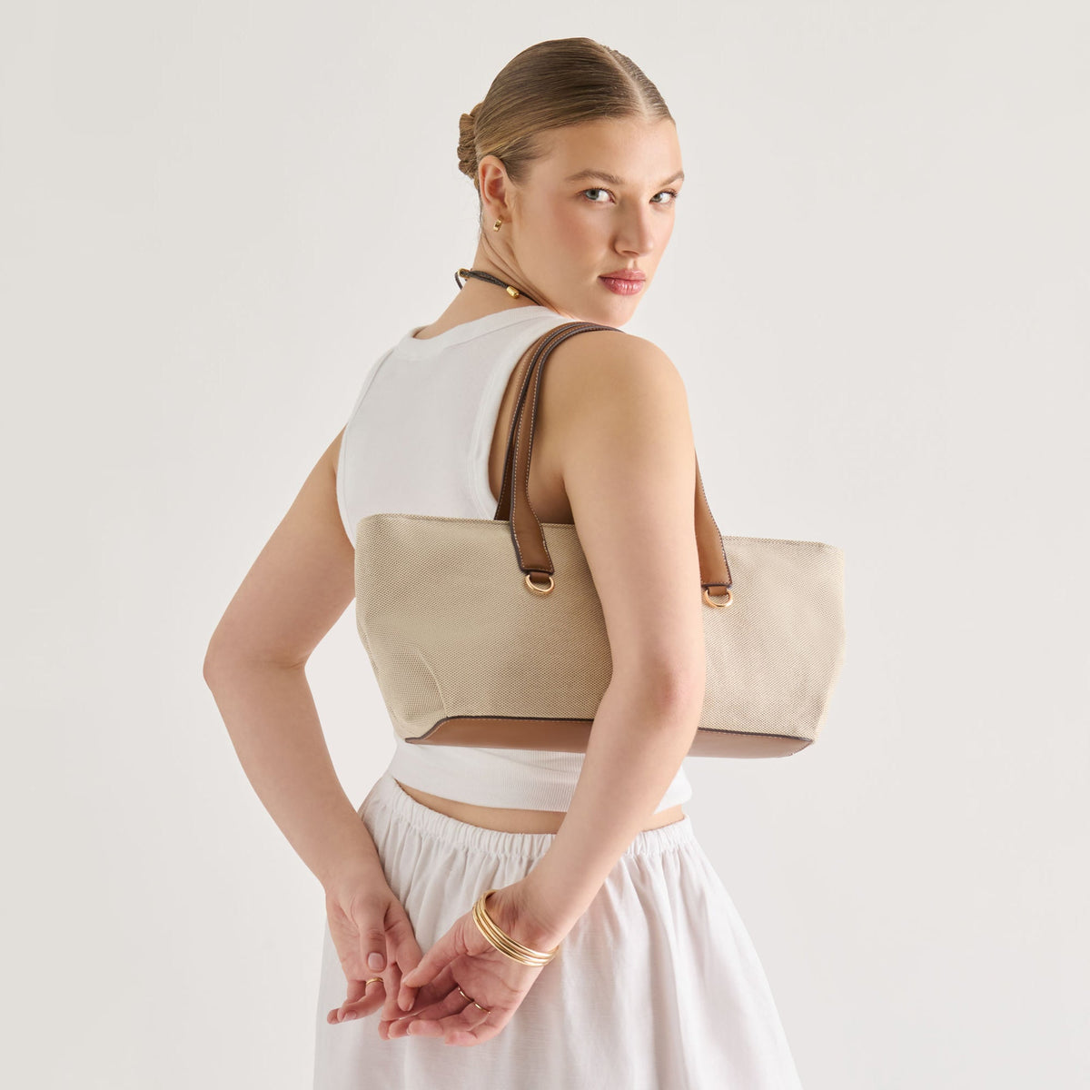Dolce Vita HANDBAGS CLARINA Natural Canvas Shoulder Bag