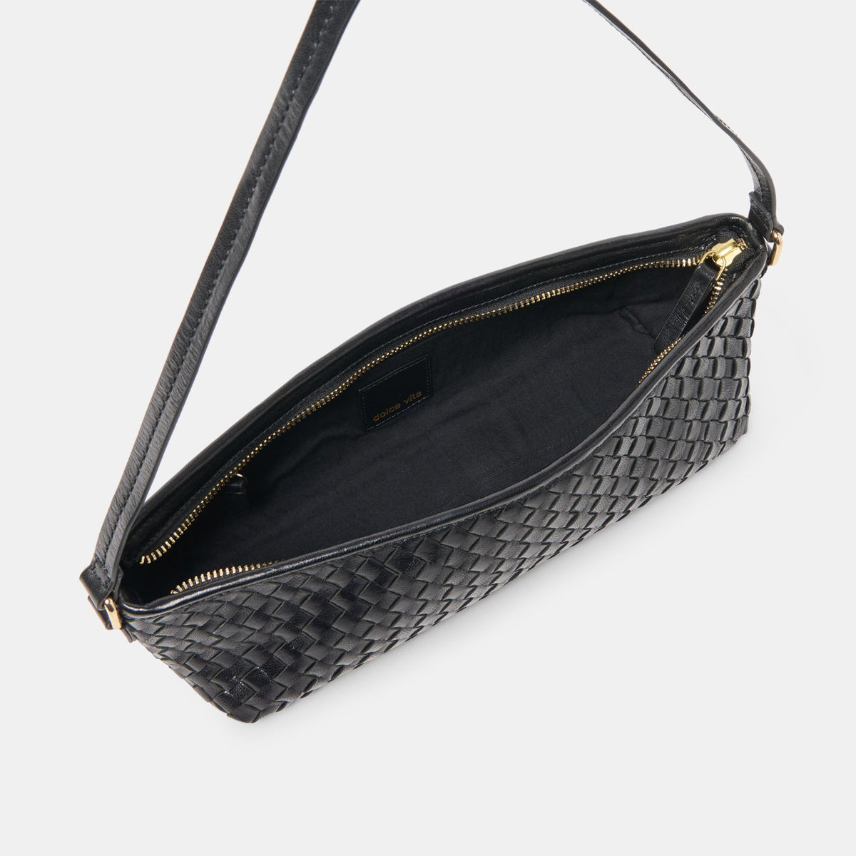 Dolce Vita HANDBAGS Savaii Black Woven Leather Shoulder Bag