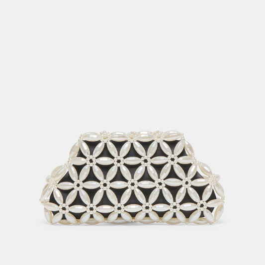 Dolce Vita HANDBAGS Marlow Black Satin Pearl Clutch