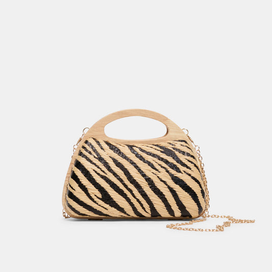 Dolce Vita HANDBAGS Maelie Black Natural Zebra Raffia Handbag