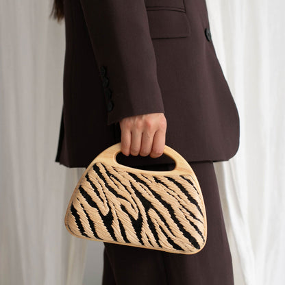 Dolce Vita HANDBAGS Maelie Black Natural Zebra Raffia Handbag