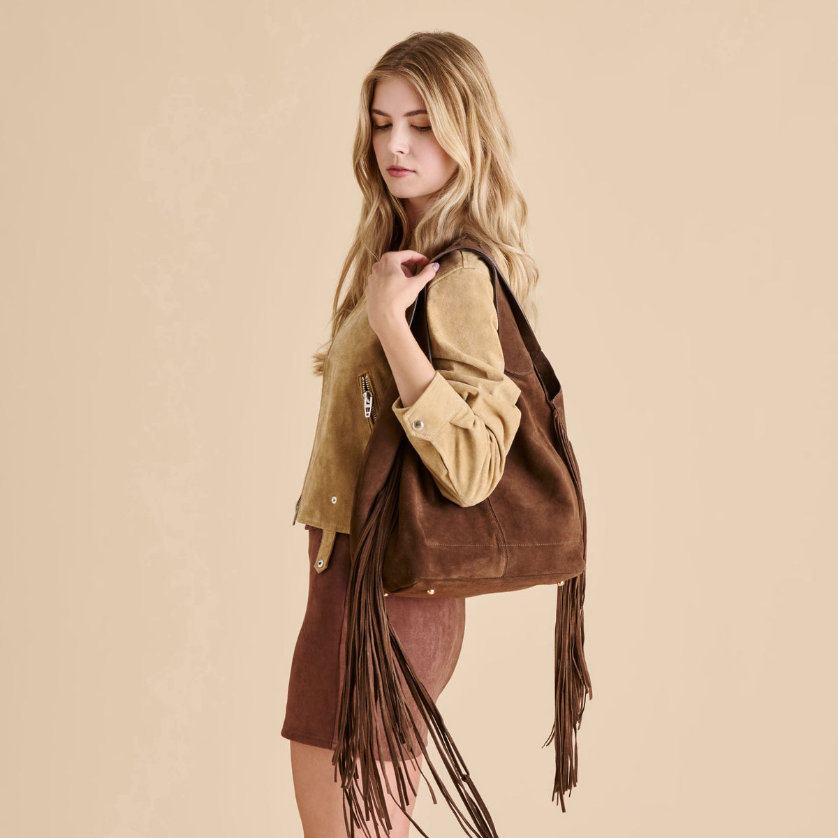 Dolce Vita HANDBAGS Nakoma Chocolate Suede Shoulder Bag