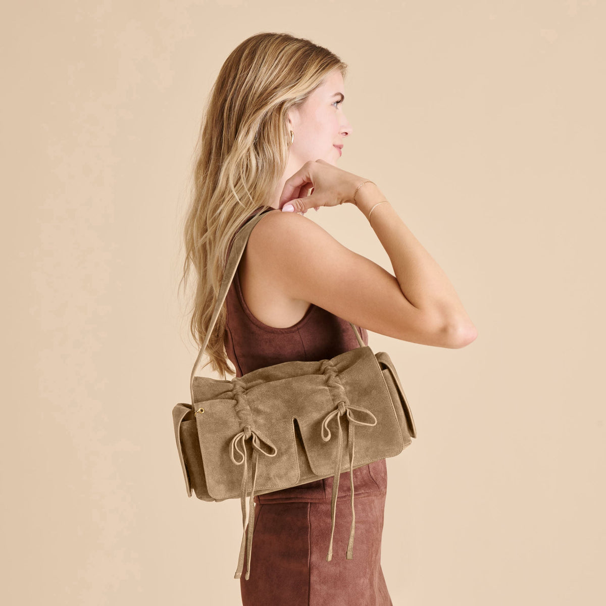 Dolce Vita HANDBAGS Hudson Olive Suede Shoulder Bag