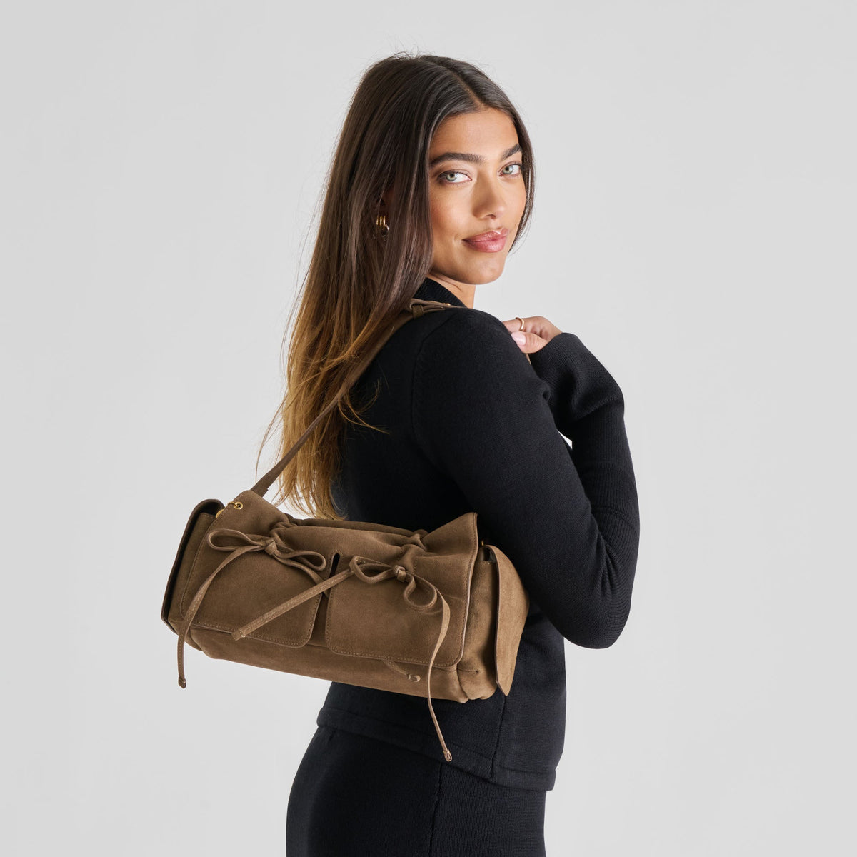 Dolce Vita HANDBAGS Hudson Olive Suede Shoulder Bag