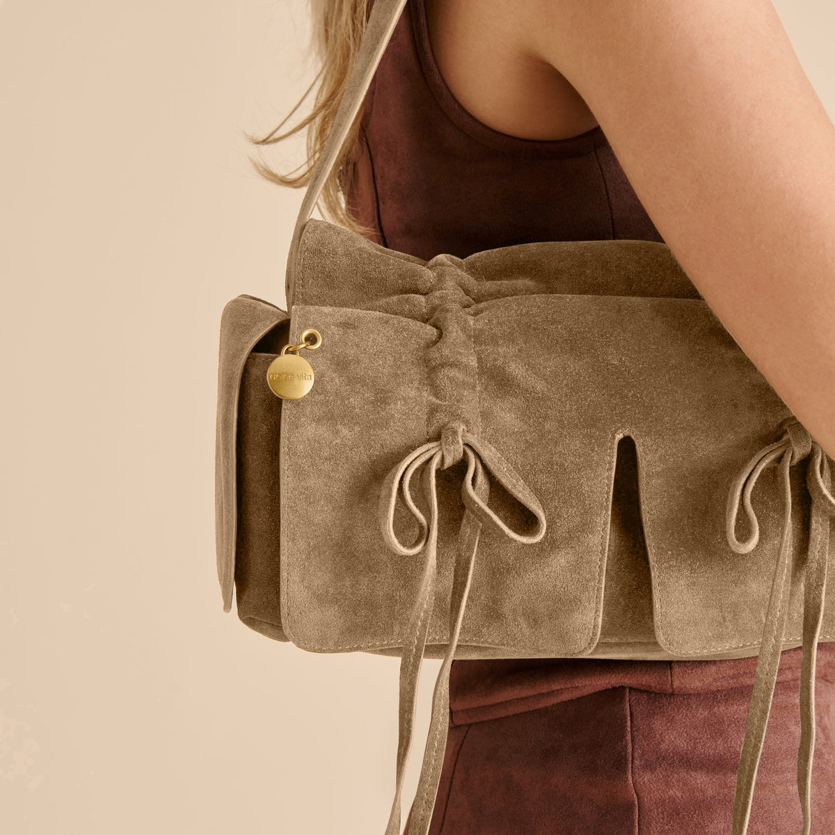 Dolce Vita HANDBAGS Hudson Olive Suede Shoulder Bag