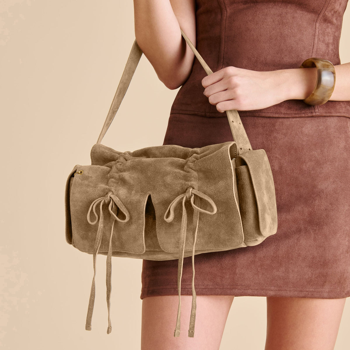 Dolce Vita HANDBAGS Hudson Olive Suede Shoulder Bag