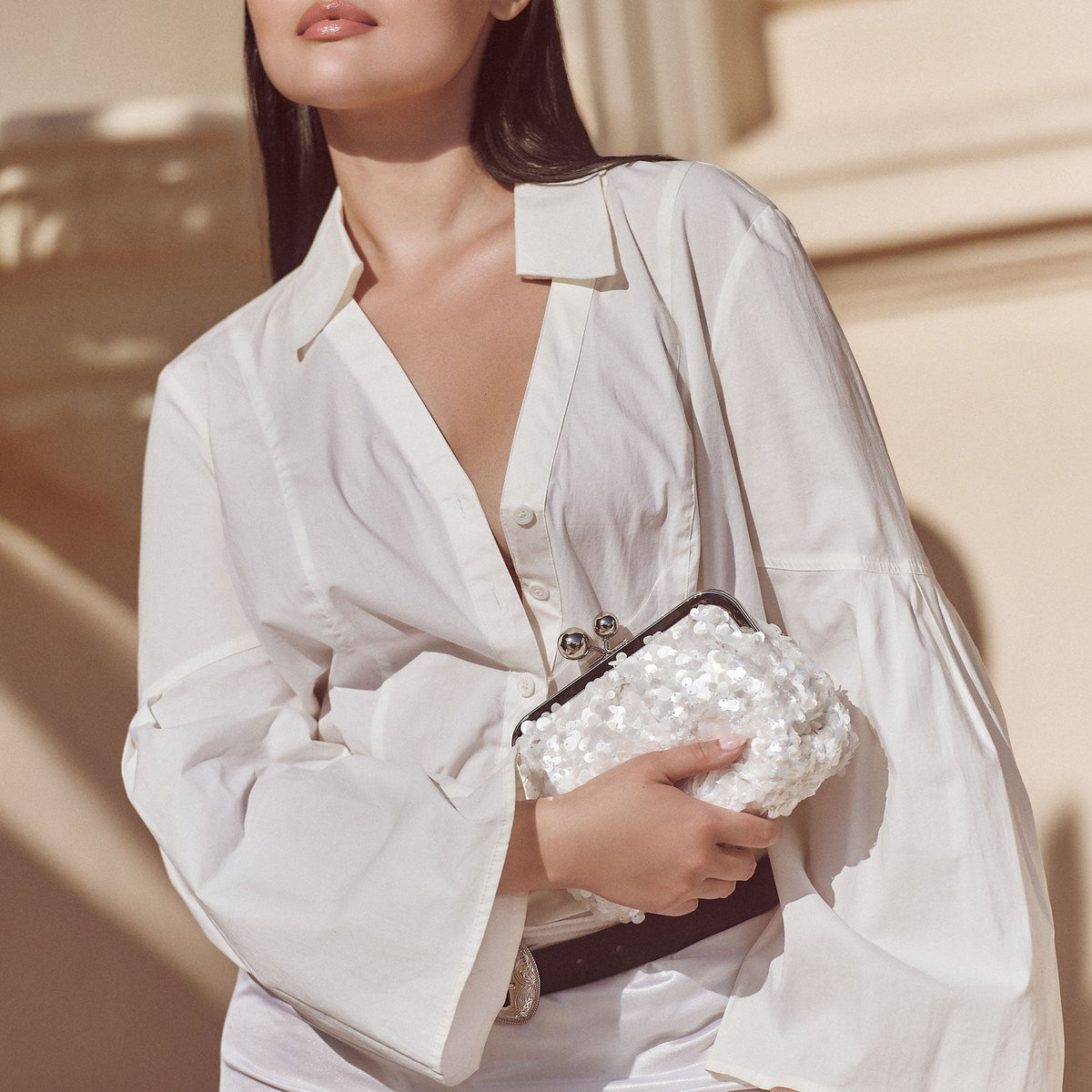 Dolce Vita HANDBAGS Kendall White Sequin Clutch