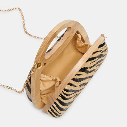 Dolce Vita HANDBAGS Maelie Black Natural Zebra Raffia Handbag