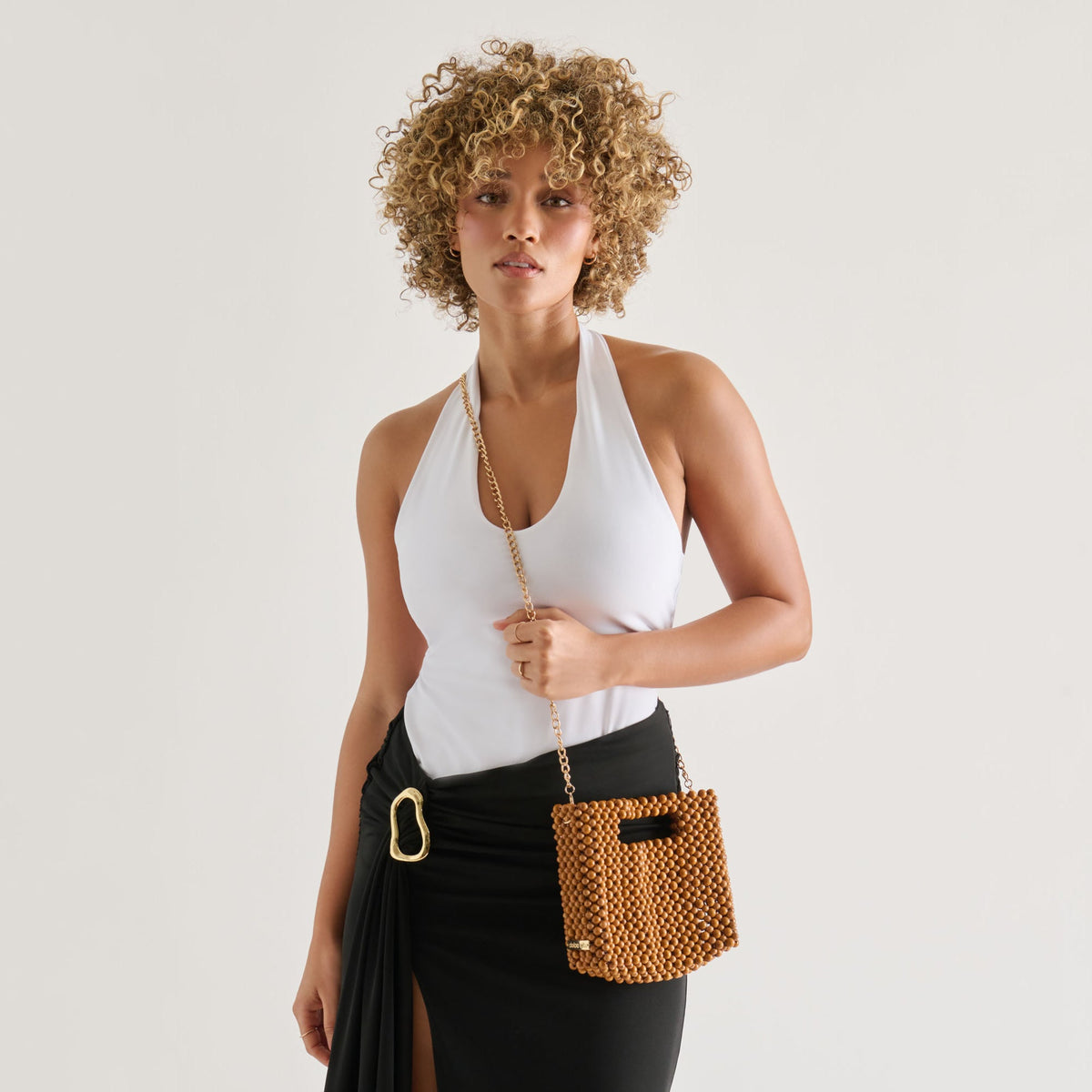 Dolce Vita ACCESSORIES LINZY Natural Wood Top-Handle Handbag with Crossbody Strap