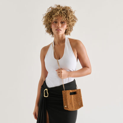 Dolce Vita ACCESSORIES LINZY Natural Wood Top-Handle Handbag with Crossbody Strap