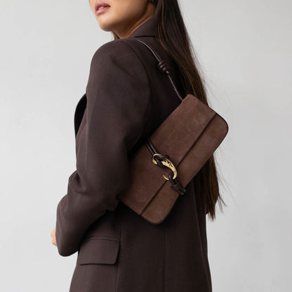 Dolce Vita ACCESSORIES Alice Chocolate Suede Shoulder Bag