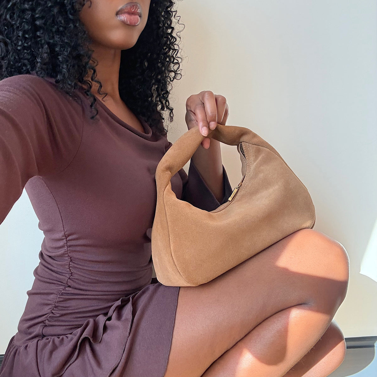 Dolce Vita ACCESSORIES Frankie Brown Suede Handbag