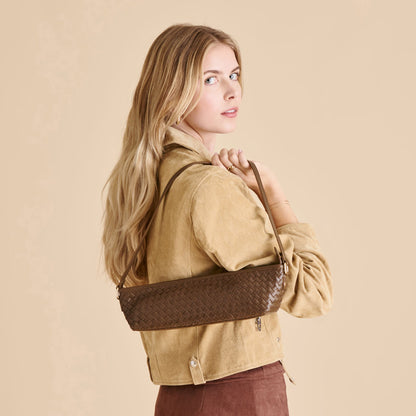 Dolce Vita ACCESSORIES Savaii Brown Woven Leather Shoulder Bag