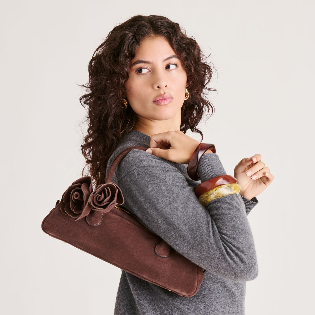 Dolce Vita ACCESSORIES Boracay Chocolate Suede Shoulder Bag