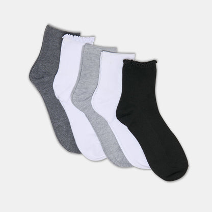 Dolce Vita Sale 5-Pack Lettuce Edge White Grey Anklet Socks